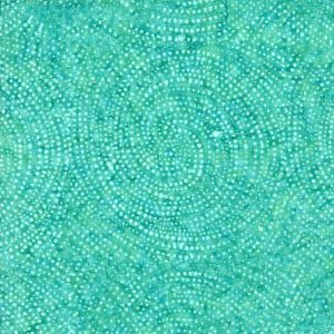 Teal fabric with a repeating dotted circular pattern forming concentric rings.